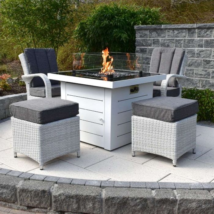 Etna Square Fire Pit Table with 2 Treviso Armchairs and 2 Footstools main product photo