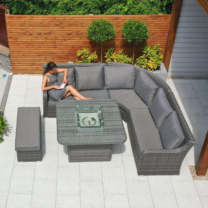 Vancouver Rattan Corner Sofa Set With Halifax Square Firepit Table and Bench main product photo