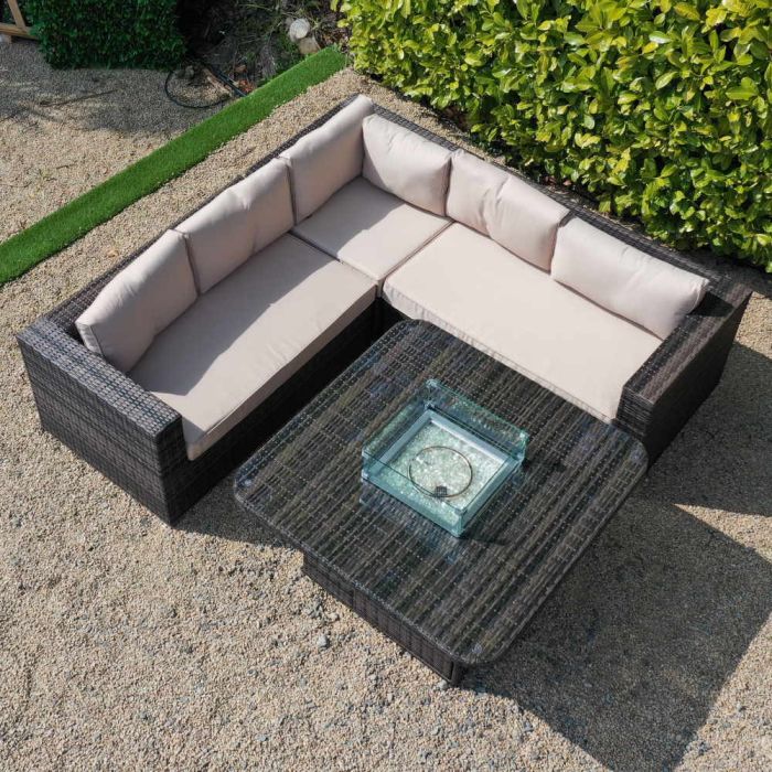 San Jose Rattan Corner Sofa Set with Square Gas Fire Pit Table - Chocolate main product photo