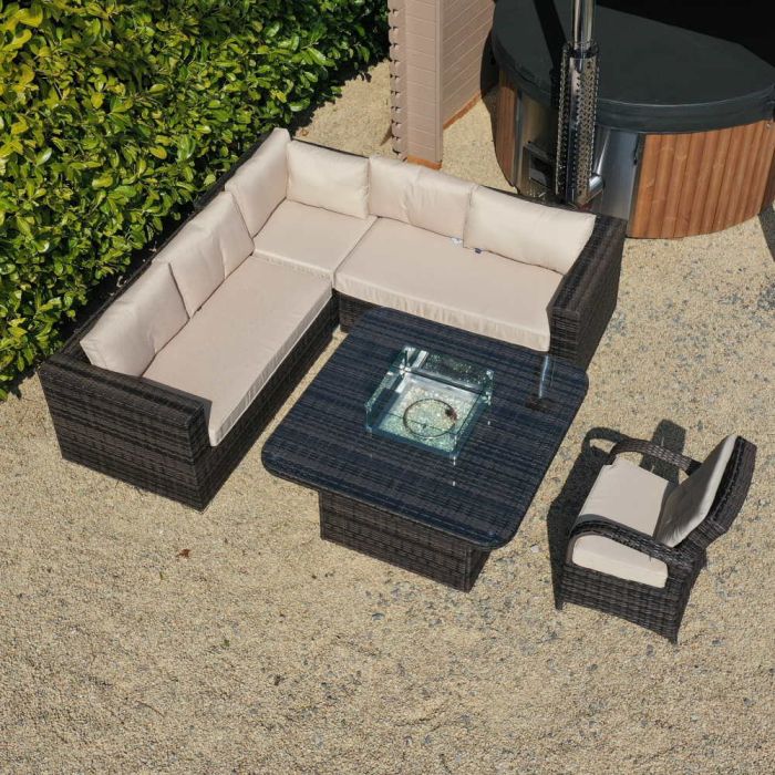 San Jose Square Rattan Corner Sofa Fire Pit Set with Armchair - Chocolate main product photo