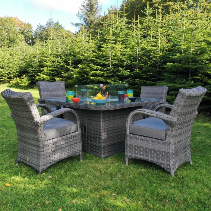 Chicago 4 Seat Rattan Dining Set with Square Halifax Fire Pit Table main product photo