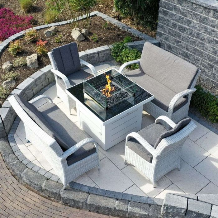 Treviso Rattan Square Lounge Fire Pit Set with 2 Armchairs and 2 Two Seater Sofas main product photo