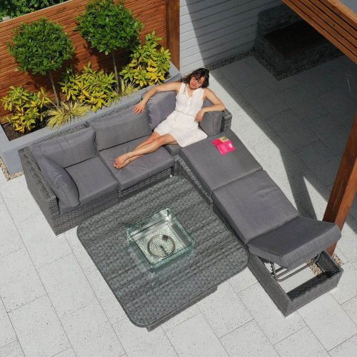 Rio Grande Rattan Corner Sofa Set With Gas Fire Pit Table in Grey
