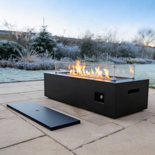Rectangular Bronze Gas Firepit with Glass