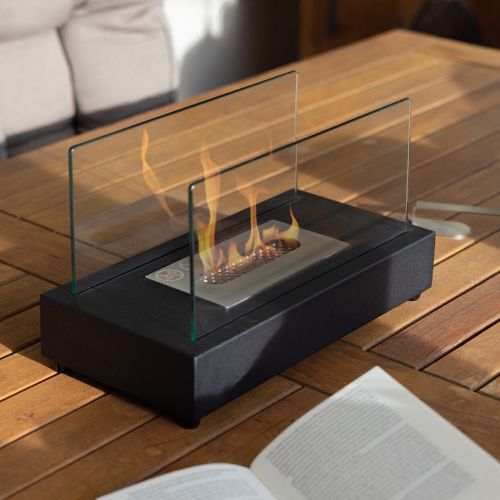 Black Rectangular Table Fireplace on Bioethanol